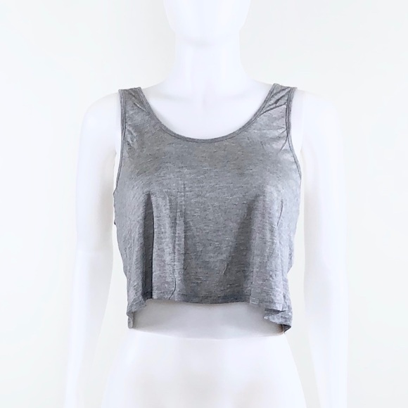 NWOT Gray Criss Cross Back Loose Fit Crop Top - Picture 2 of 5